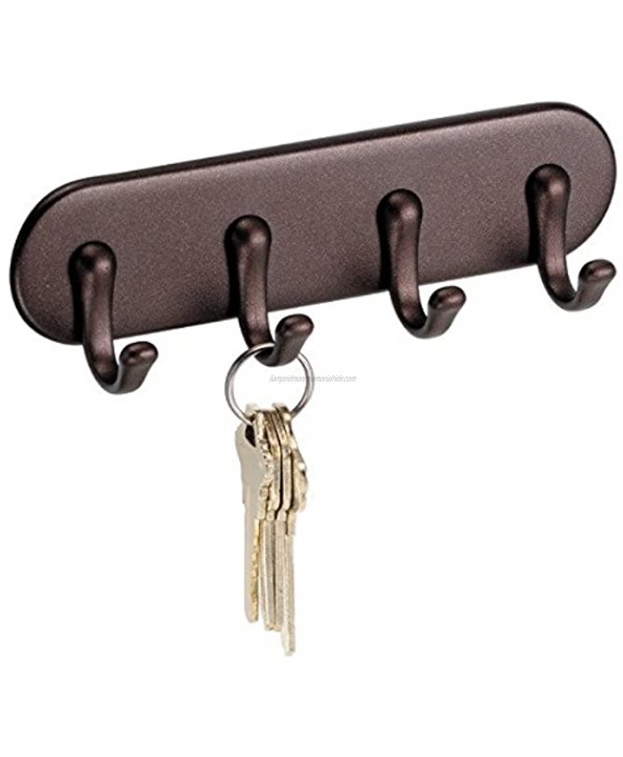 iDesign York Self Adhesive Plastic Key Rack 4-Hook Organizer for Kitchen Mudroom Hallway Entryway 1.5 x 7 x 5.5 Bronze