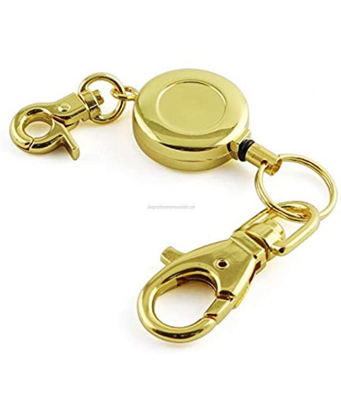 JCBIZ 1PCS Retractable Key Chain with Hook Zinc Alloy High Resilient Anti-Lose Stretch Key Ring Holder Tool Telescopic Rope Gold