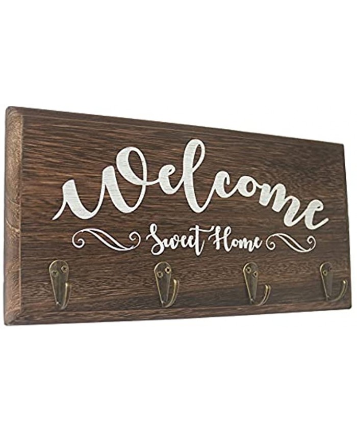 Key Holder for Wall Farmhouse Home Decorative Wooden Entryway Key Hangers with 4 Hooks Sweet Home Sign 12 x 6 x 3 4 inch