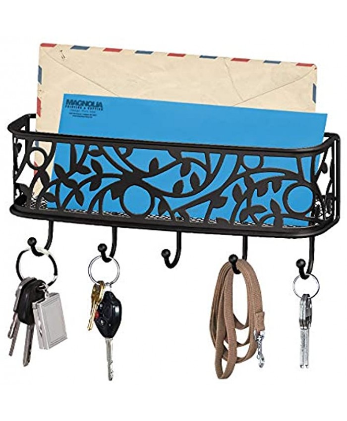 Key Hooks for Wall with Mail Holder and Organizer by My Tidy Family Metal Basket with Hanging Hooks for organizing Keys Mail Sunglasses Cell Phone Lipstick Lanyards Wallets and Other Accessories