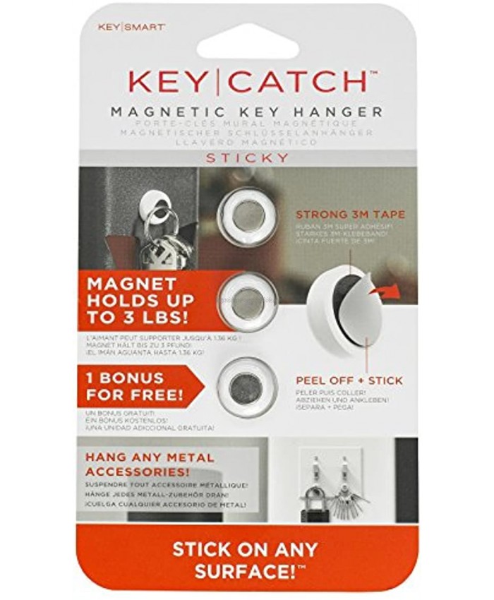 KeyCatch Sticky by KeySmart A Modern Magnetic Key Rack 3 Pack