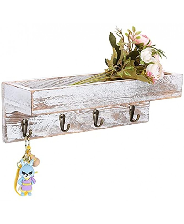 LOSOUR Key Holder for Wall with Shelf Shabby Chic Hand Crafted Entryway Mail and Key Holder Wall Mount with 4 Hooks