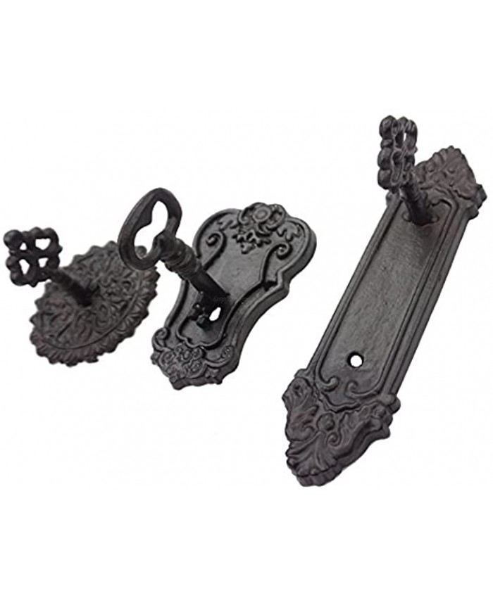 Lulu Decor Cast Iron Antique Key Shaped Set of 3 Hooks in Different Style Strong Heavy Decorative Hooks in Black Useful and Elegant Wall Decor Perfect for Housewarming Gifts Holiday Gifts Roman