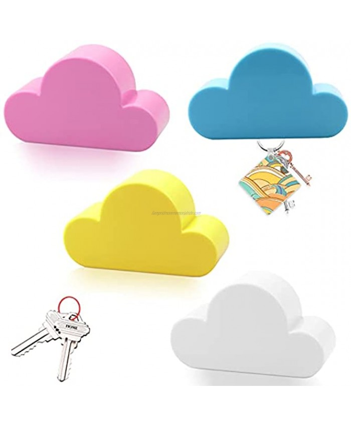 Oruuum 4 Pack Cloud Shape Magnetic Key Storage for Wall and Door 4 Colors Creative Key Ring Holder Easy to Installation and Removal.