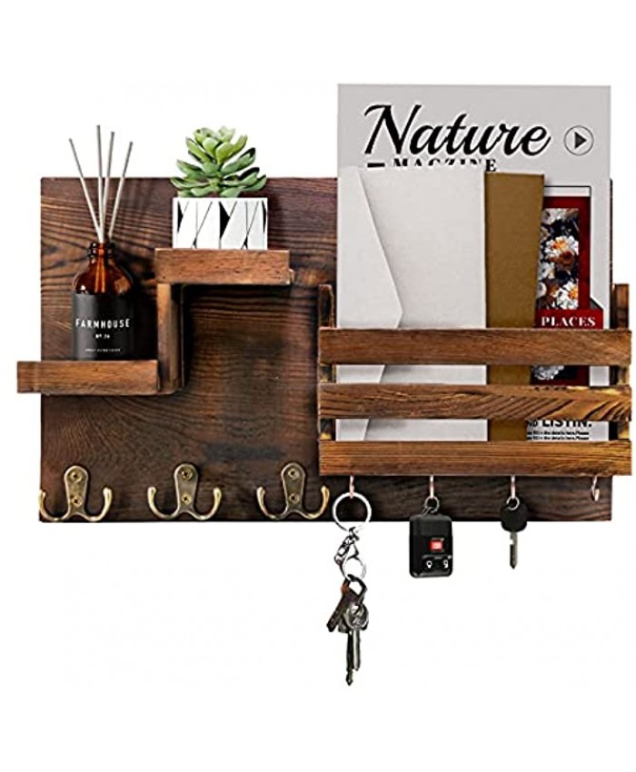 ROLOWAY Key Holder & Mail Holder for Wall Decorative Mail Organizer Wall Mounted with Key Hooks Key Hanger with Wood Floating Shelf for Entryway Decor