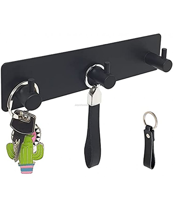 Samau Key Holder for Wall Adhesive with 3 Key Hooks for Hanging Stainless Steel Key Organizer Decorative Black Hook Modern Design. Key Hanger Easy to Install and Durable Key Rack with Keyring