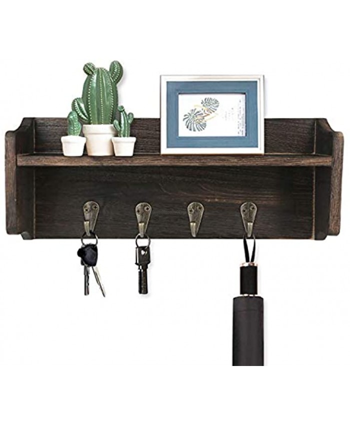 with 4 Key Hooks & A Floating Shelf Rustic Wall Mounted,Wooden Mounted Key Holder for Entryway Storage,Wall Decorative  Living Room Hallway Office