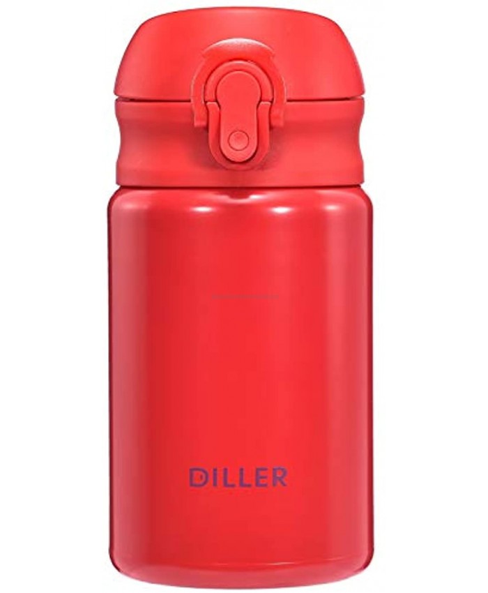 Diller Thermos Water Bottle 10 Oz Mini Insulated Stainless Steel Bottle Leakproof Cute Vacuum Flask Perfect for Purse or Kids Lunch Bag 12 Hours Hot & 24 Hours Cold Red