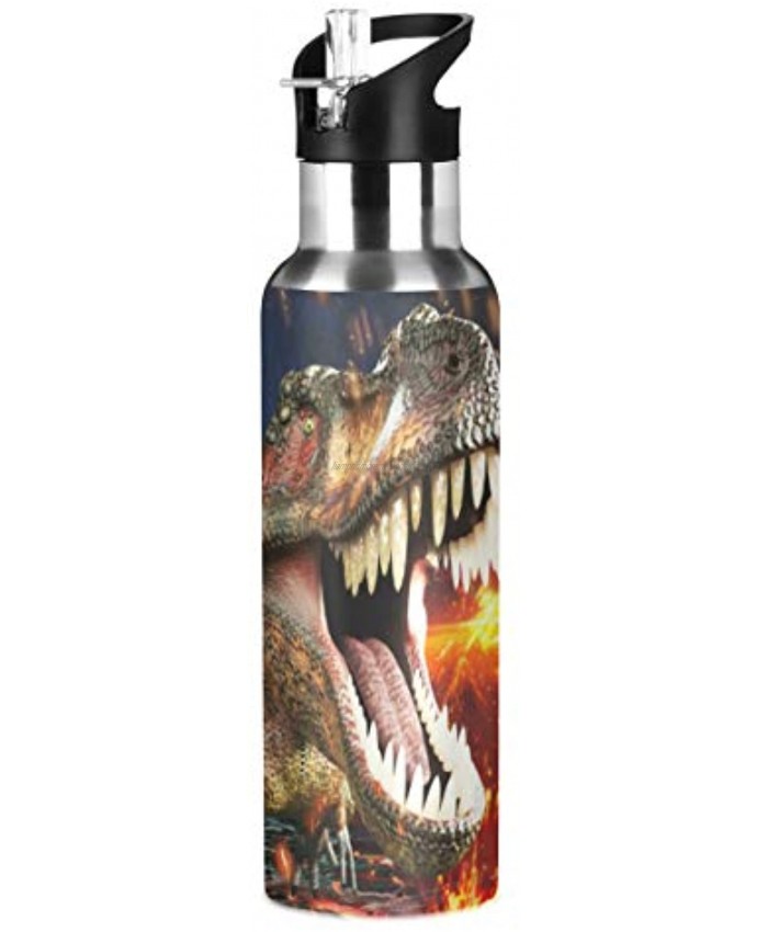 Dinosaur 3D T-Rex Water Bottle with Straw Lid Thermos Kids Insulated Stainless Steel Water Flask Sports 20 Oz Hot Cold