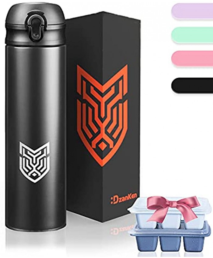 Dzanken 18oz Insulated Bottle Vacuum Insulated Water Bottle Stainless Steel Thermos Travel Cup Coffee & Tea ,Stainless Steel Vacuum Flask ,Equipped with Ice Tray