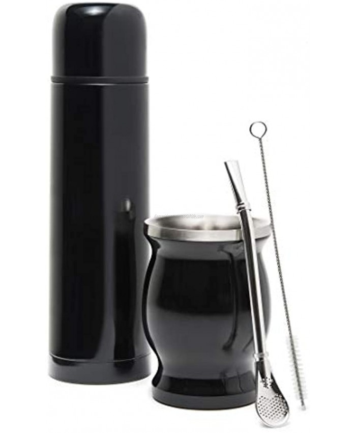 El Tigre Complete Yerba Mate Set Modern Stainless Steel Mate Gourd Thermos Bombilla and Cleaning Brush Included Easy to Clean and Perfect For Travel Black
