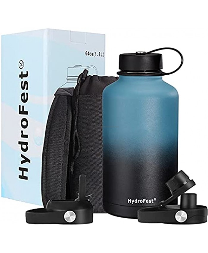 HydroFest Metal Water Bottle,64 oz Water Bottle with Straw Lid Stainless Steel Water Bottle with Straw and Bottle Holder Simple Thermos Canteen Mug Keep Cold for 48 Hrs Hot for 24 Hrs-Marin Cyan