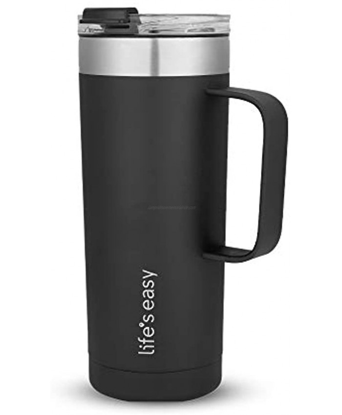 Life’s Easy Stainless Steel Mug with Handle Vacuum Insulated Mug for Hot and Cold Drink Leak-Proof Spill-Proof Black 20 oz