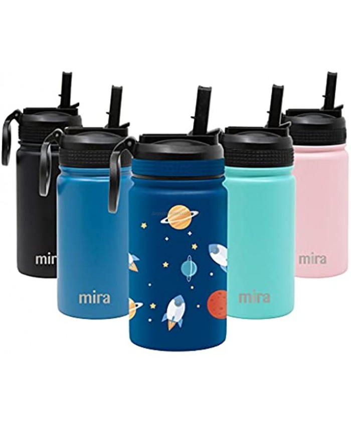 MIRA 12 oz Stainless Steel Water Bottle Metal Thermos Flask Keeps Cold for 24 Hours Hot for 12 Hours Wide Mouth & Double Wall Vacuum Insulated BPA-Free Straw Lid Cap Planets