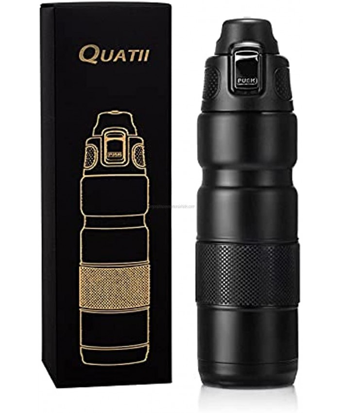 Quatii Stainless Steel Water Bottles,Double Walled Vacuum Insulated Sports Bottle Thermos,Keeps Hot and Cold Travel Mug,17 oz Canteen Matte Black