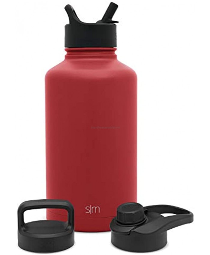 Simple Modern Insulated Water Bottle with 3 Lid Options-Straw Flip Chug Handle Reusable Summit Wide Mouth Stainless Steel Thermos Flask 64oz Cherry