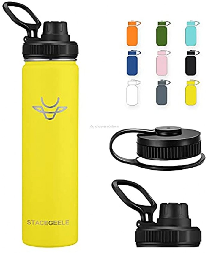 STACEGEELE Insulated Vacuum Water Bottle with Spout Lid & Screw on Top | Stainless Steel Flask For Kids Leak Proof Lightweight Eco Friendly 18oz 24oz 32 oz 40oz24oz Yellow