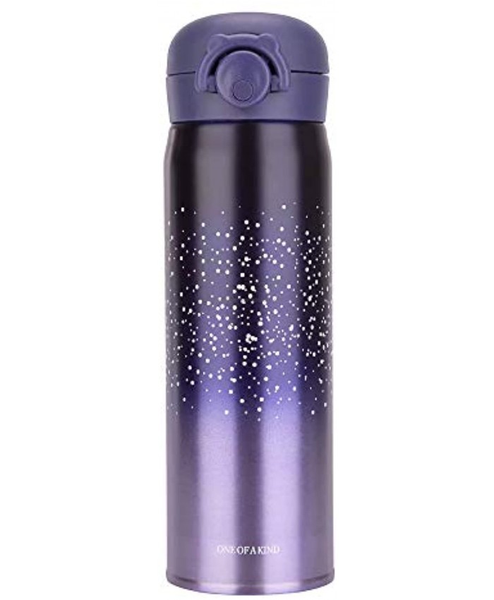 Water Bottle Thermoses Starry Sky Thermal Vacuum Cups for Hot and Cold Drinks BPA Free Stainless Steel Insulated Leak-proof Flask for Boys and Girls School Kids Indoor Outdoor Sports17 oz Purple