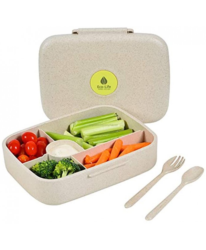 Bento Box Eco Friendly Leakproof Bento Lunch Box. Five Compartment Wheat Fiber Bento Box for Kids and Adults. Microwave and Freezer Friendly Edo Box.