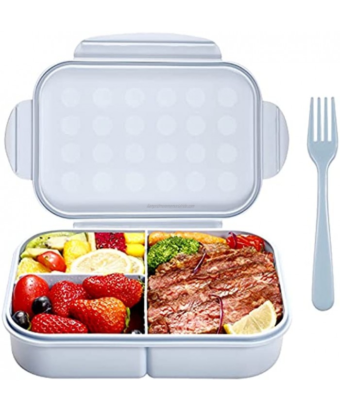 Bento Boxes Adults Lunch Containers for Kids Bento Lunch Box 3 Compartments Microwave SafeFlatware Included,Blue