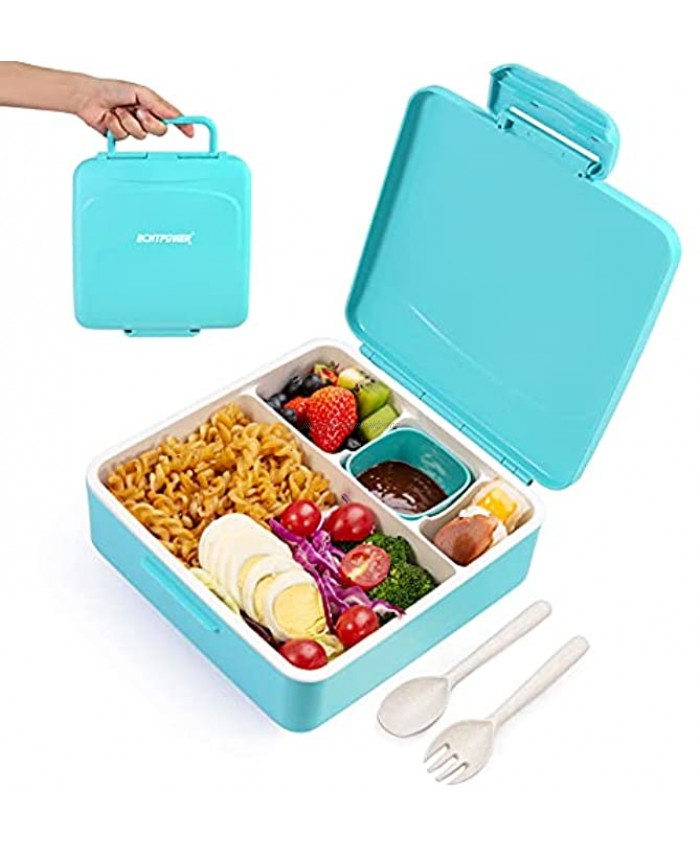 ECHTPower Bento Box 1.3L Lunch Box with Handle Outer Box for Kids Children Leak-Proof Lunch Containers with 4 Compartments Extra Sauce Cup Cutlery,Food-Safe Materials,Microwave and Dishwasher Safe