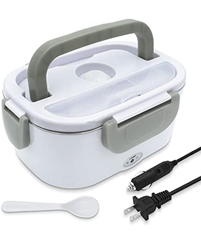 Electric Lunch Box Bibonse 1.5L 40W Portable Food Warmer Bento Box for 110V Home 12V Car 24V Truck Removable Stainless Steel Container Grey