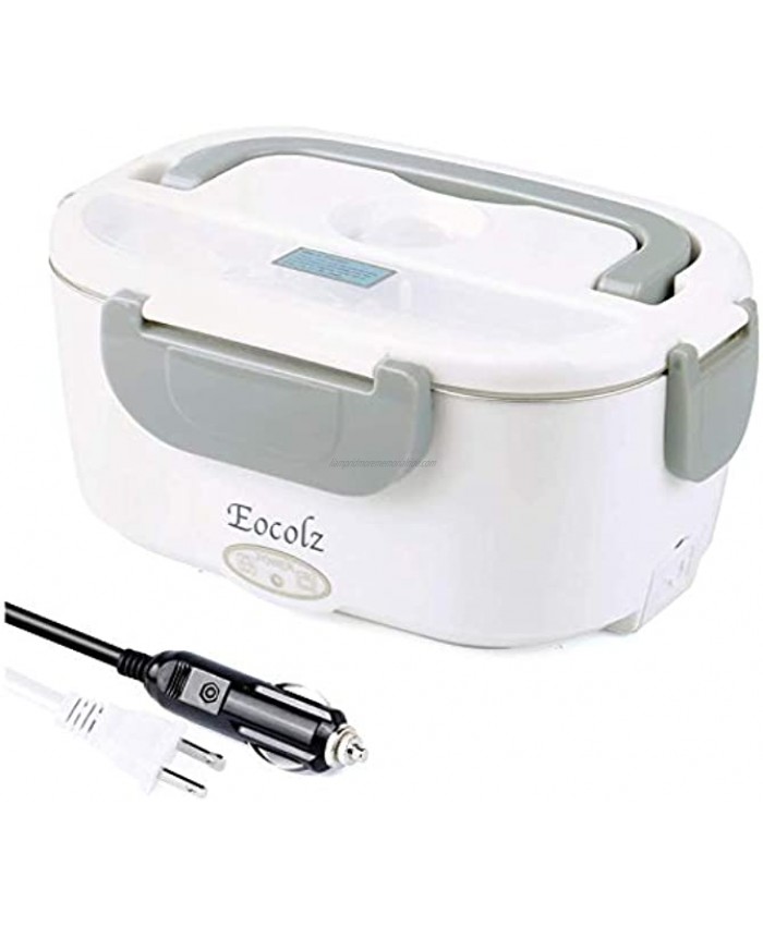Electric Lunch Box  Eocolz 2 in 1 Food Heater Warmer 1.5L with Removable Stainless Steel Container Portable for Car Office School and Home Use 110V & 12V 40W Spoon and 2 Compartments Included