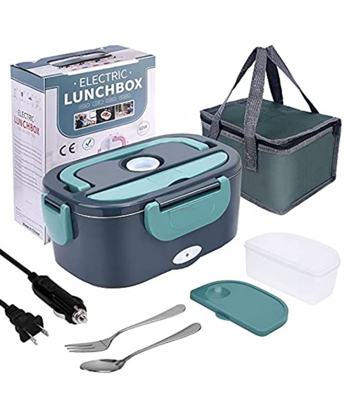 Electric Lunch Box Food Heater Samshow 3 in 1 60W High-power Portable Microwave for Car and Home 12V 24V  110V Leak Proof 1.5L Removable 304 Stainless Steel Container Fork & spoon and Carry Bag
