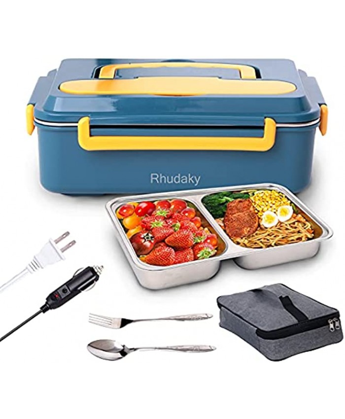 Electric Lunch Box Food warmer,3 in1 Portable heated lunch boxes 2021 Upgrade.100% Leak Proof 12V 24V 110V luncheaze Food Heater for Car Truck & Home,Stainless Steel Container,with fork spoon & Bag