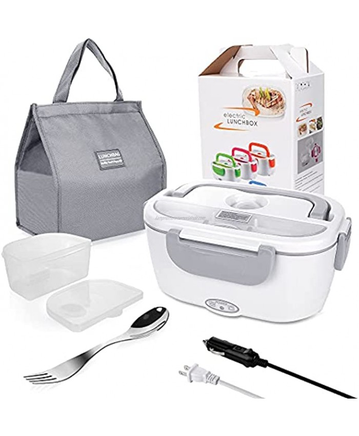 Electric Lunch Box for Car and Home 110V & 12V-24V 40W Removable Stainless Steel Portable Food Grade Material Warmer Heater With Fork & Spoon & Carry Bag