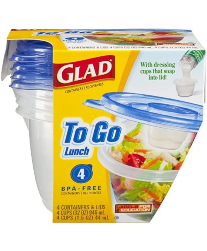 Glad To Go Container Lunch Size With Dressing Cups That Snap Into Lid