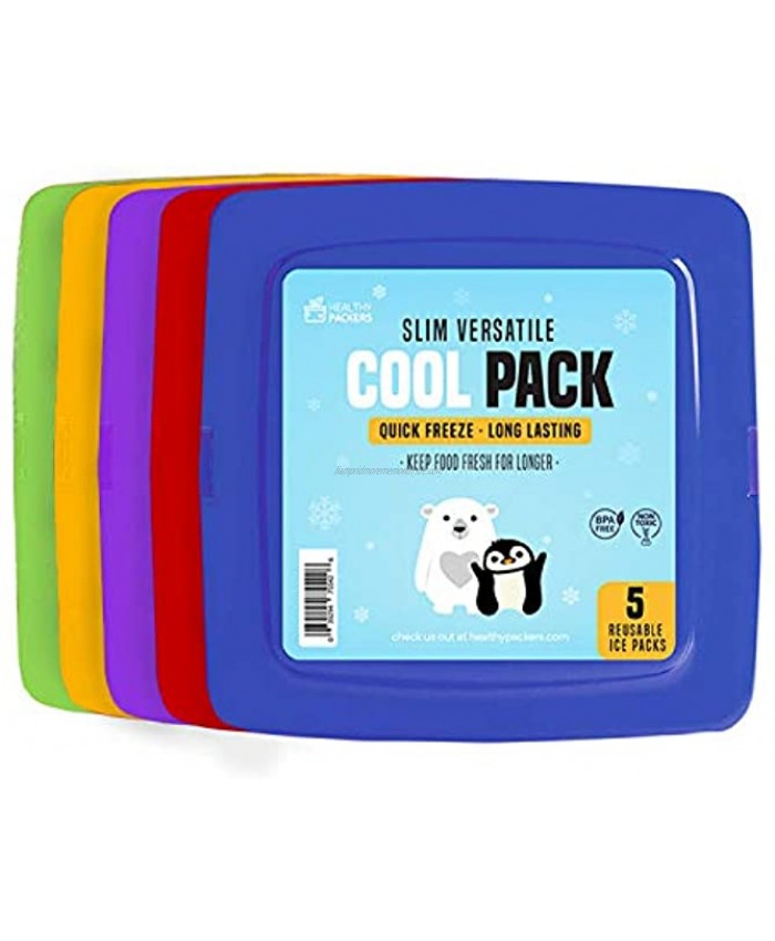 Healthy Packers Cool Pack Slim Ice Pack for Lunch Box Quick Freeze and Long-Lasting Freezer Cold Packs for Cooler Bag and Lunch Boxes Original Long-Lasting Formula 5-Pack
