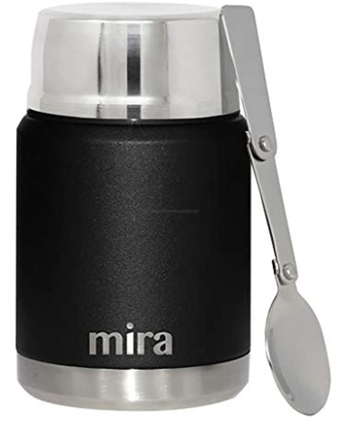MIRA Lunch Food Jar Vacuum Insulated Stainless Steel Lunch Thermos with Portable Folding Spoon 17 oz 500 ml Black