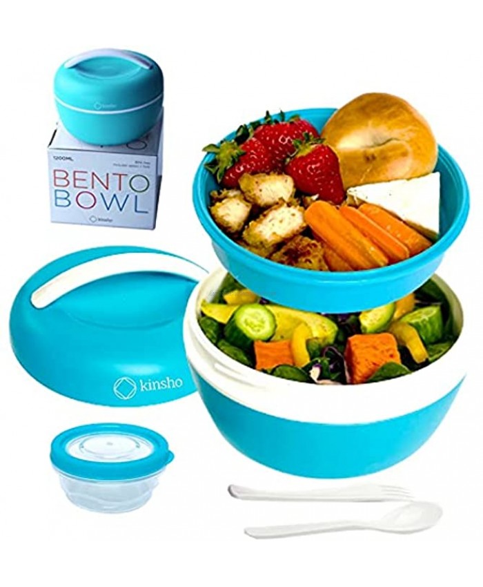 Salad Bento Box Bowl Container for Lunch | Lunch-Box To-Go Containers for Adults | Meal Prep Kit with Lid Fits Big Salads for Women Teens | Utensils Dressing Cup BPA-Free Blue