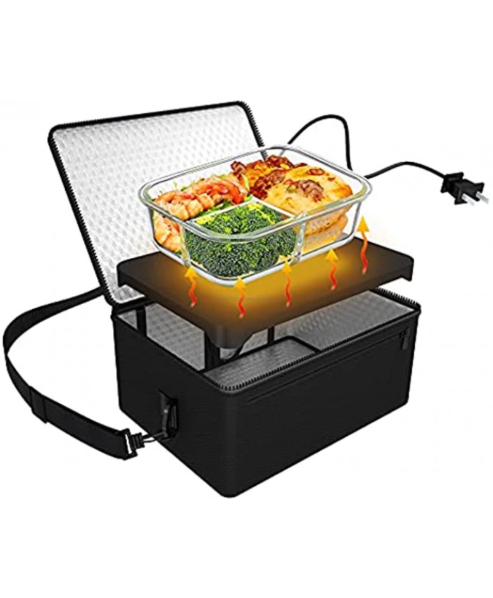 [Upgraded] Portable Oven 110V 90W Portable Food Warmer Personal Portable Oven Mini Electric Heated Lunch Box for Reheating & Raw Food Cooking in Office Travel Potlucks and Home Kitchen Black
