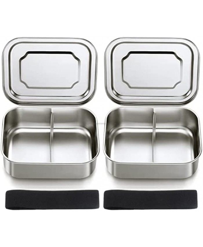 2 Pieces Small Snack Packer Toddler Bento Box Stainless Steel Lunch Box Containers Metal Lunch Containers with Compartments 2 Sections Sandwich Containers Metal Bento Lunch Box Dishwasher