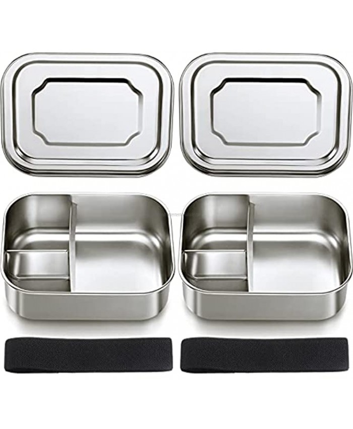 2 Pieces Toddler Bento Box Stainless Steel Lunch Box Containers Metal Lunch Containers with Compartments for Sandwich Nuts Meat Cheese Foods 3 Sections Small