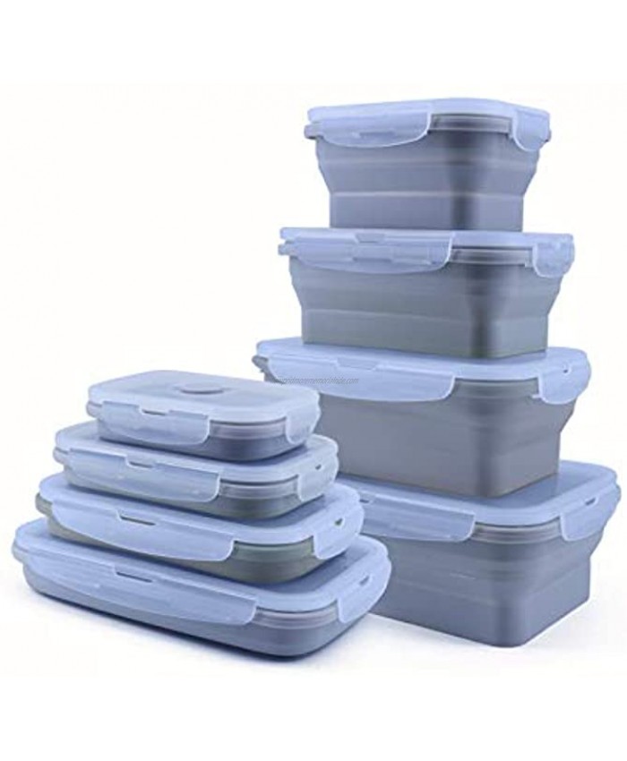 4 Pack Collapsible Silicone Food Containers Storage Lunch Bento Box with Lid BPA Free for Camping Hiking Gray 4PC