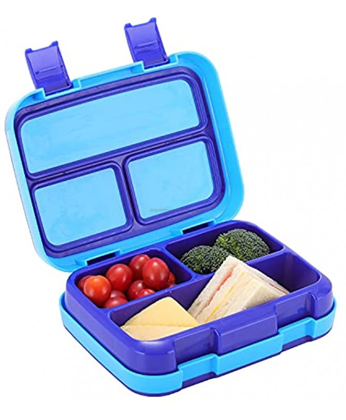 Bento Box for Kids  Leakproof 3 Compartment Lunch Box for Toddlers with Spork Square Microwave Safe Portion Snack Bento Box for Children Blue