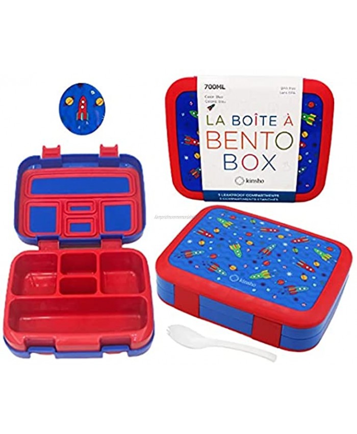 Bento Lunch Box for Kids Toddlers 5 Portion Control Sections BPA Free Removable Plastic Tray Pre-School Kid Toddler Daycare Lunches Snack Container Ages 3 to 7 Blue Space Rockets
