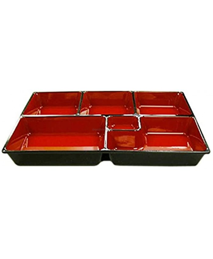 JapanBargain  Lunch Bento Box 6 Compartments Japanese Traditional Plastic Lacquered for Restaurant or Home Made in Japan Red and Black Color 11.75x9.5 Plate Only
