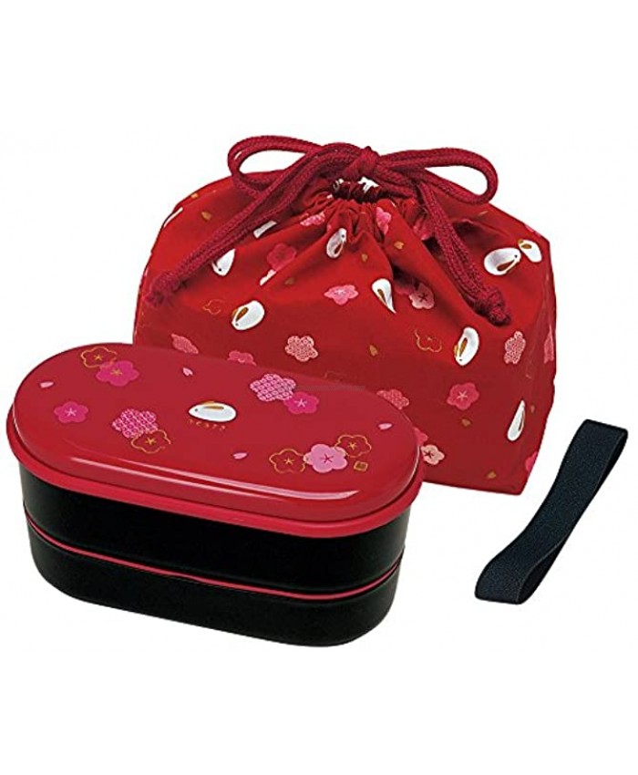 Japanese 2 Tiers Bento Lunch Box with Belt  Bag Chopsticks Red Blossom and Bunny