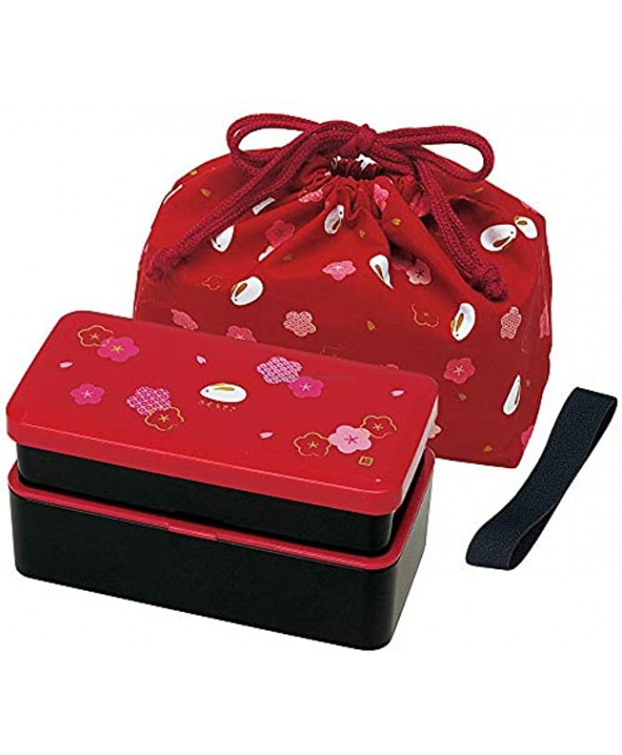 Japanese Traditional Rabbit Blossom Bento Box Set Square 2 Tier Bento Box Rice Ball Press Bento Bag Red