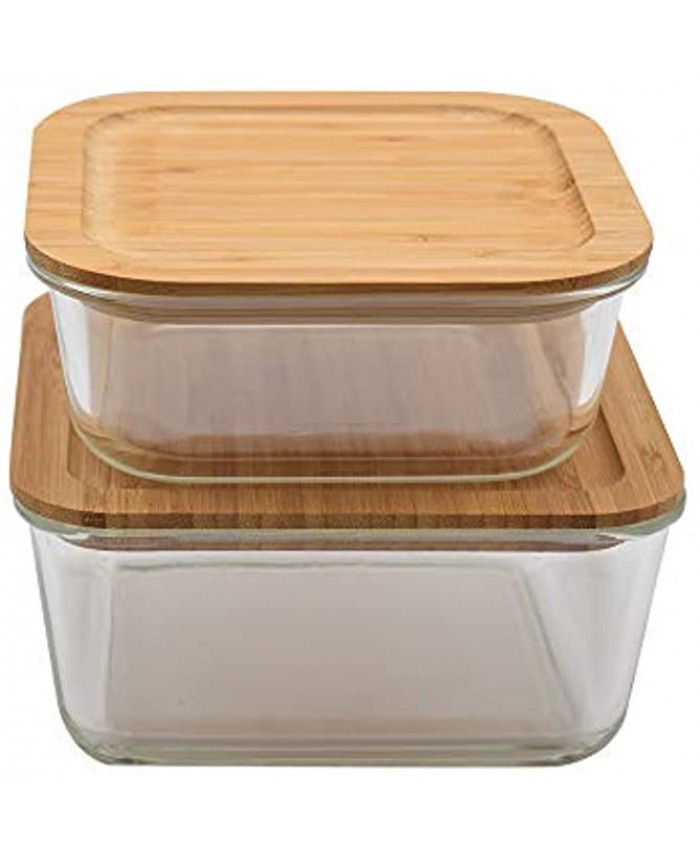 Large & XL Glass Food Storage Containers with Bamboo Lids Multi Use Kitchen Organization Mixing Bowls Meal Prep Containers Baking Lunch Box Bento Box. BPA-Free Eco-Friendly Container Set of 2