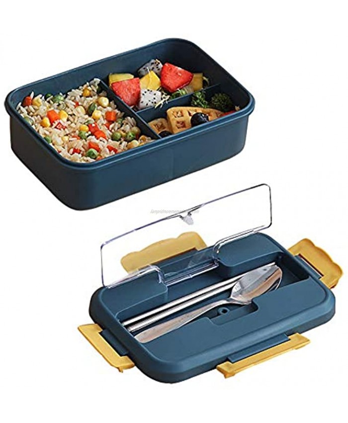 Leakproof Bento Lunch Box Food Container for Adults and Kids With 3 Compartment Microwave and dishwasher safe,1 Pack Blue