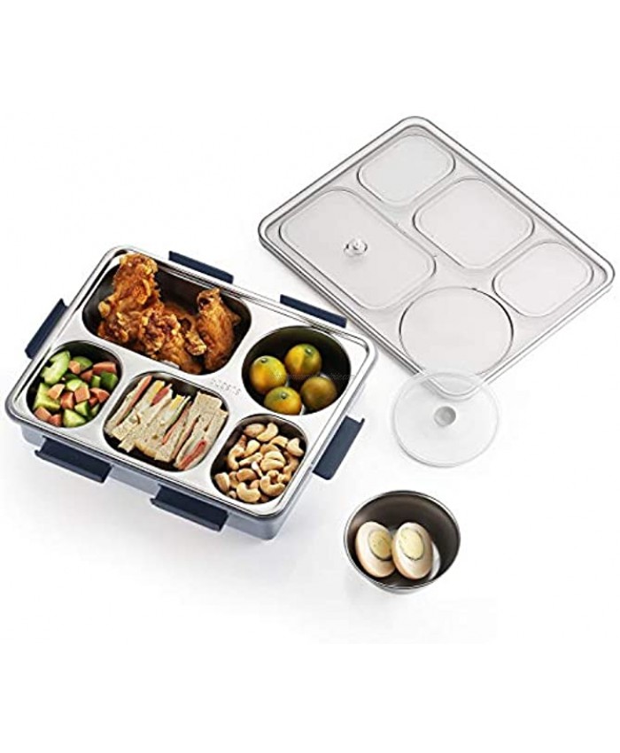 Lecone Bento Box 5 Compartments Bento Lunch Boxes Large Stainless Steel Lunch Box for Big Kids Adults Home Work and Picnic