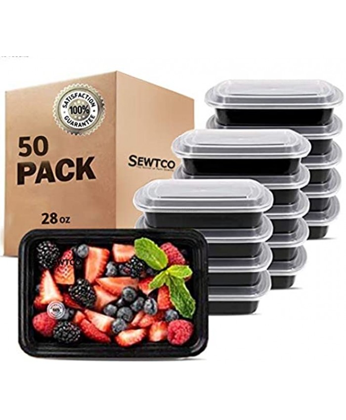 Meal Prep Containers Microwave Freezer Safe Food Storage Containers Meal Prep The Best Food Prep Lunch Containers With Lid by SEWTCO White lids and Black container 28oz 50 Pack