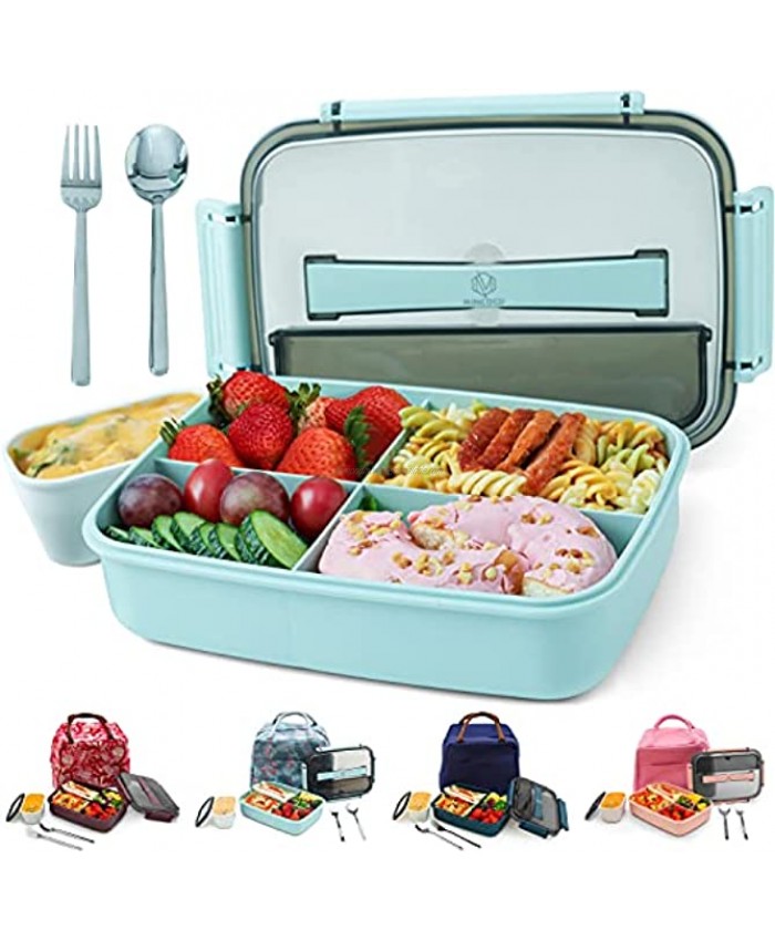 MINCOCO Bento Lunch Box Leak-proof Eco-Friendly Bento Box Food Storage Containers with Sauce Jar and Stainless Spoon&Fork for Adults Women Men Kids