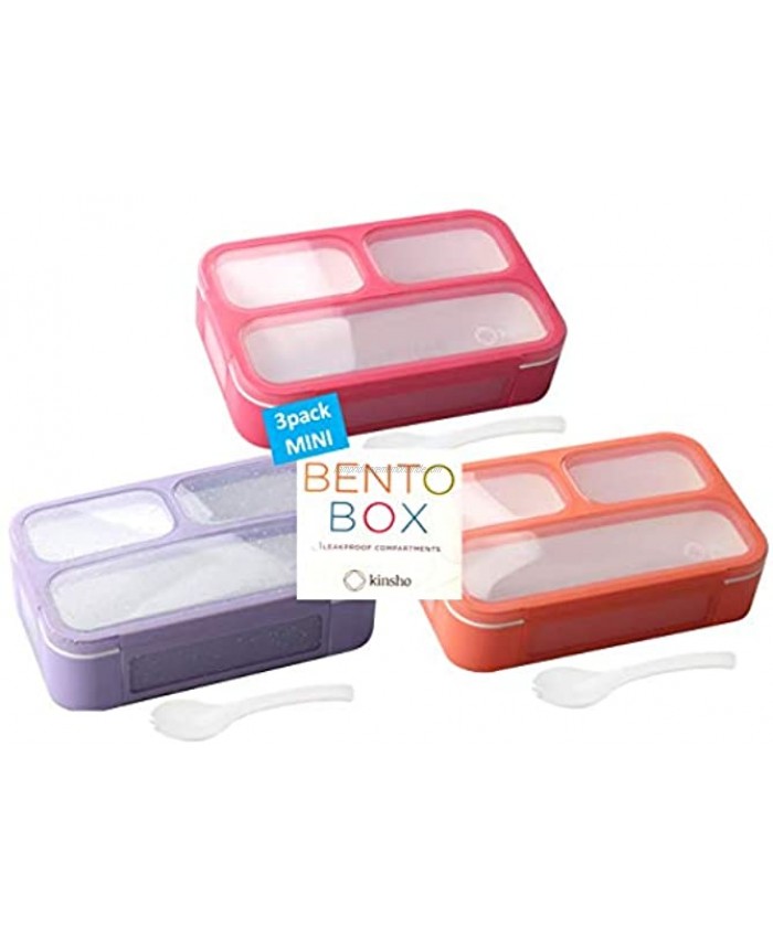 MINI Lunch-Box Snack Containers for Kids | SMALL Bento-Box Portion Container | Toddler Pre-School | Leak-proof Boxes for Work Travel | Best for Adults Boys Girls | Pink Purple Coral 3 pack