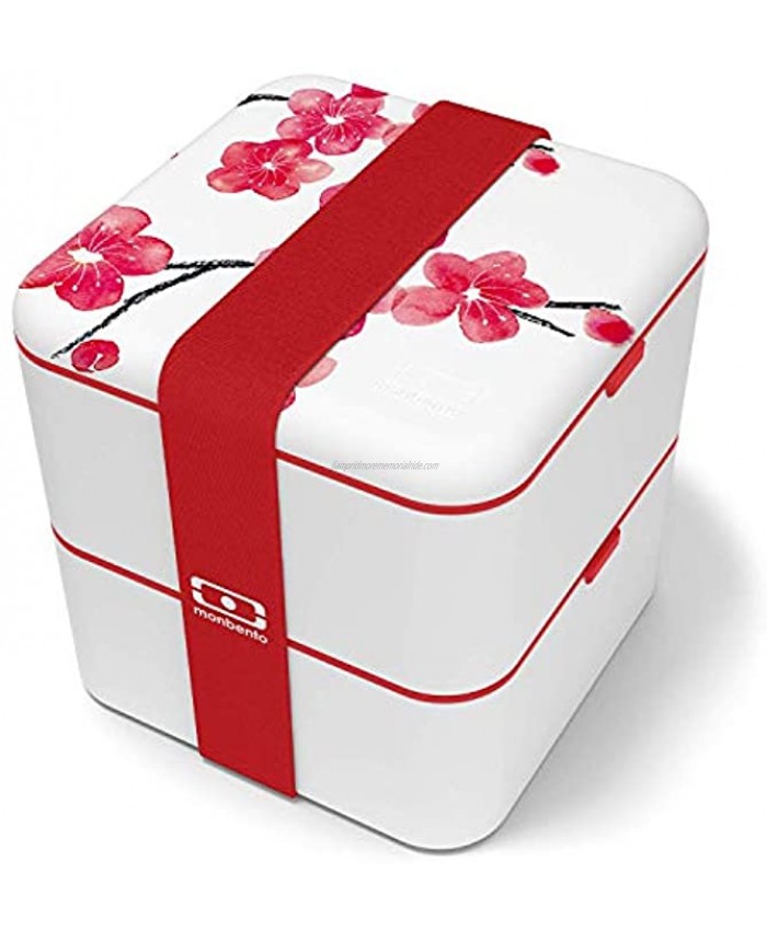 monbento MB Square graphic Blossom bento box Large 2 tier leakproof lunch box for work school lunch packing and meal prep BPA free Food grade safe food containers